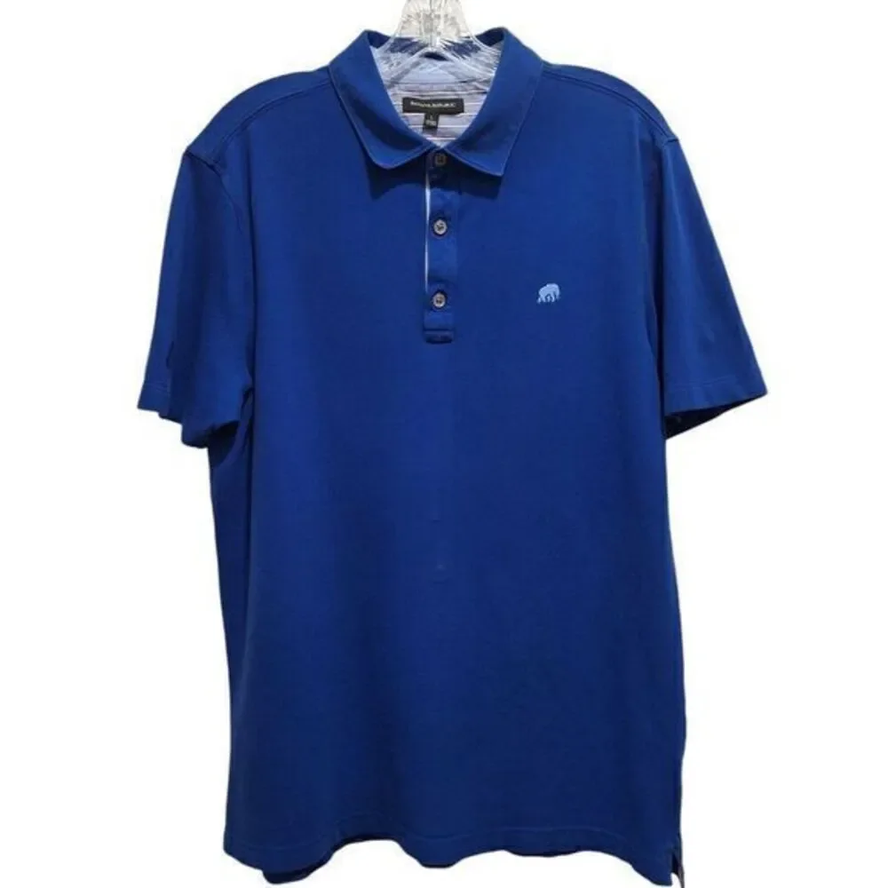 Banana Republic Polo Short Sleeve For Men Classic Cut Size L Royal Blue Embroide